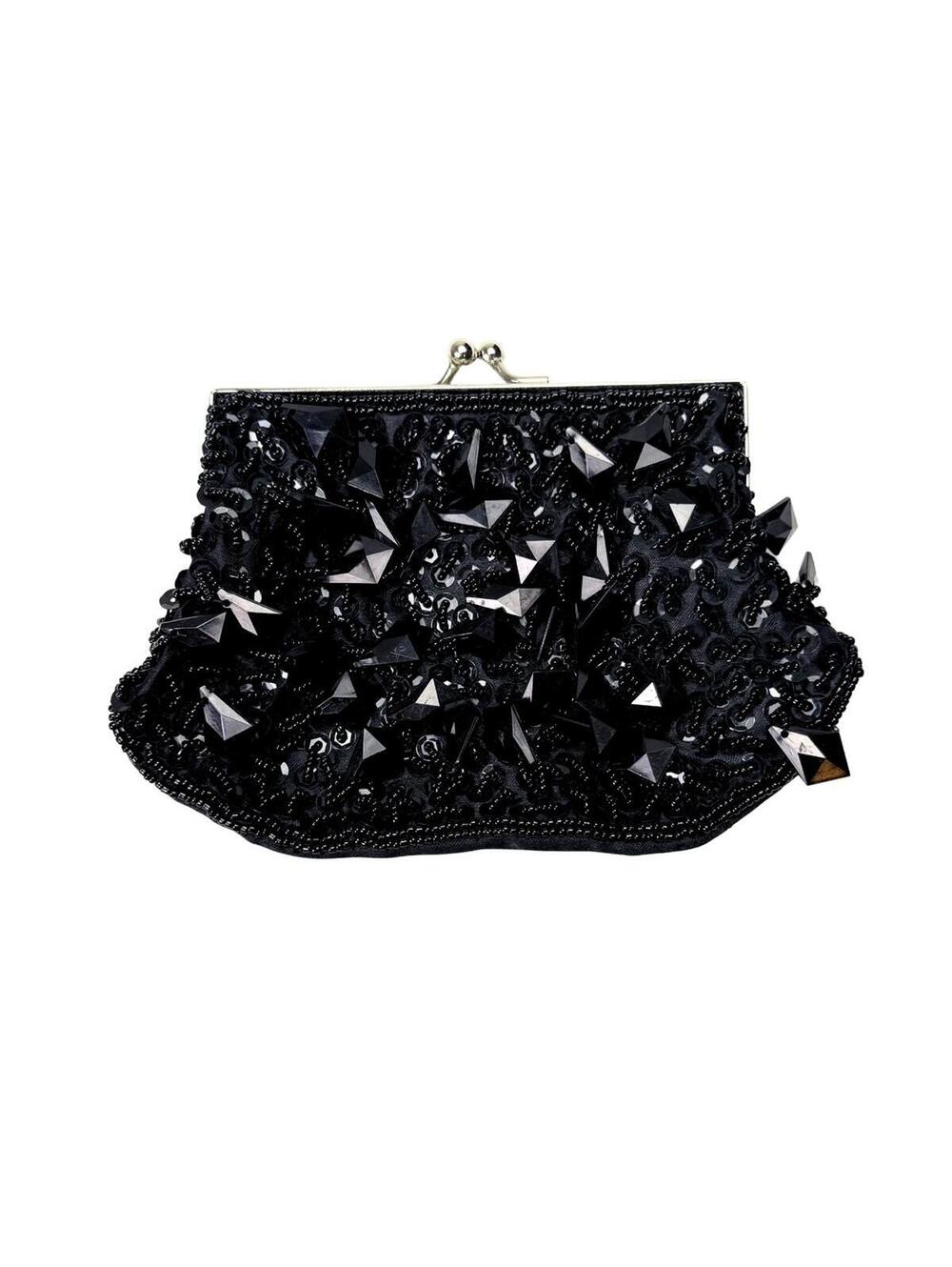 Bijoux Terner Black Beaded Evening Bag Y2K Gothic Glam Clutch